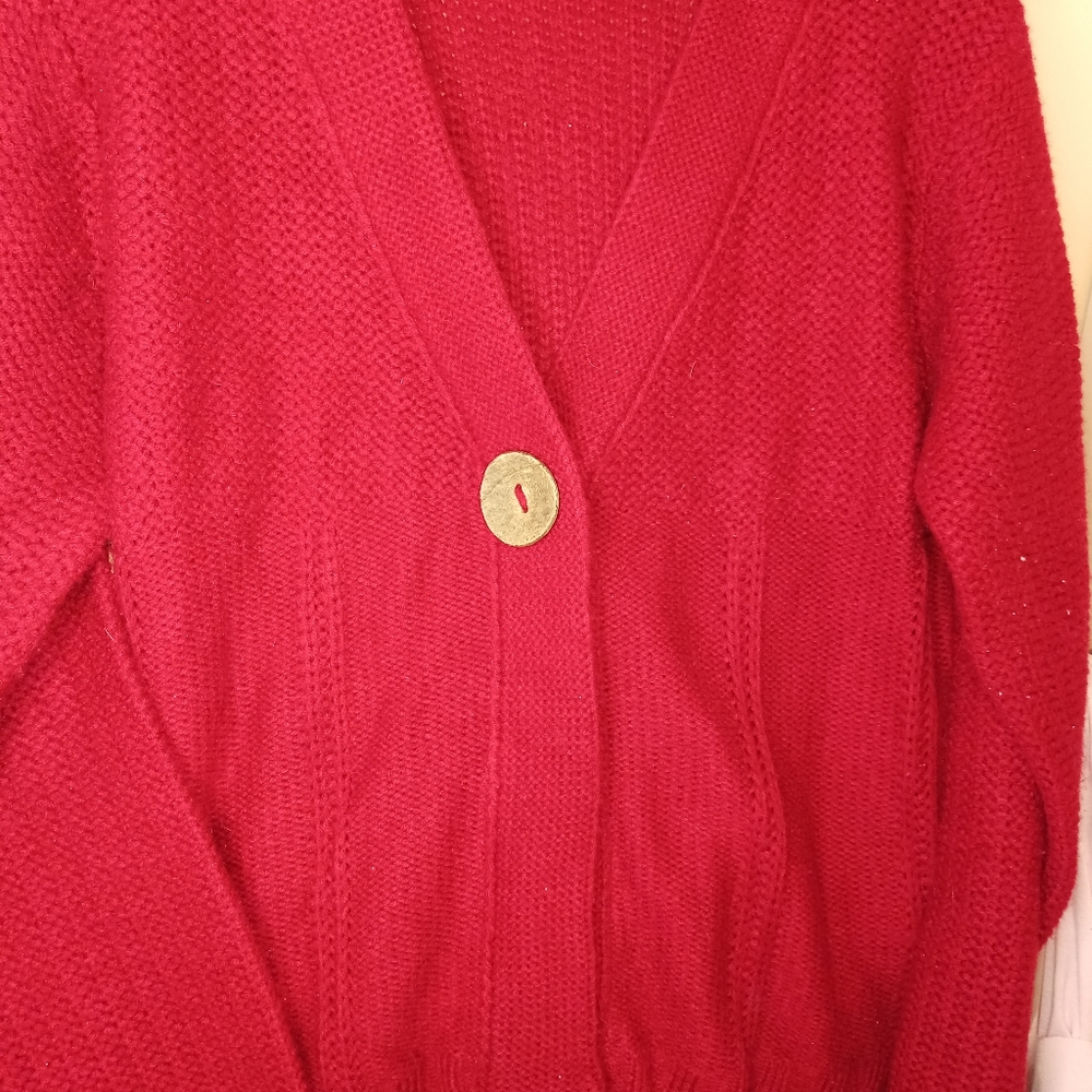 Red single button front cardigan - Picture 3 of 7